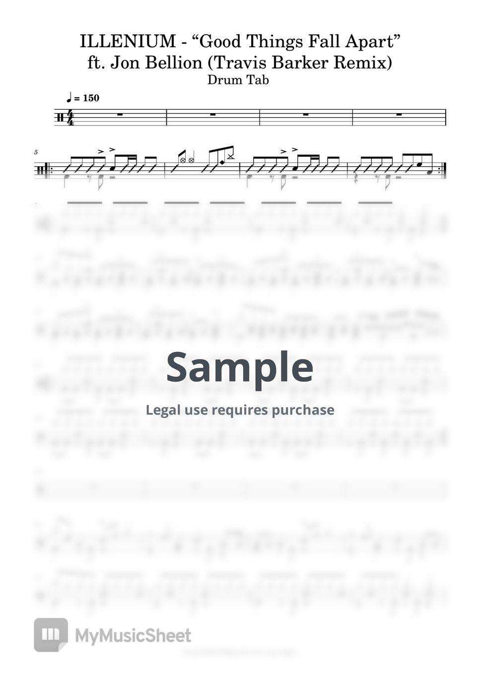ILLENIUM - Good Things Fall Apart (ft. Jon Bellion/Drummer Travis Barker) by 晨曦音樂工作室 爵士鼓 鼓譜 Drumtab