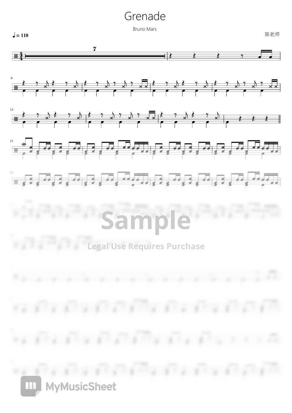 Bruno Mars Grenade Sheets By 