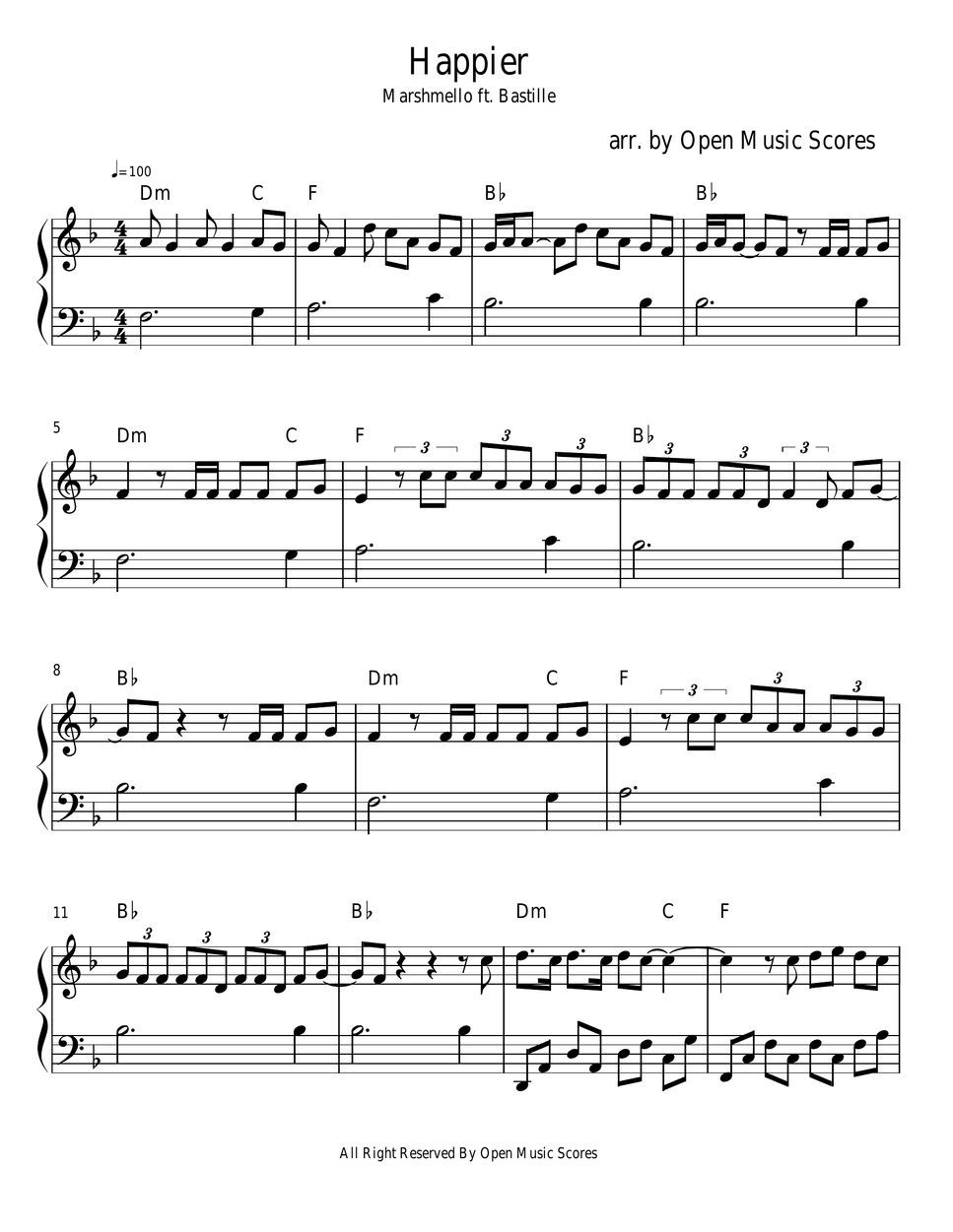 Giro de vuelta Múltiple Seducir Marshmellow ft Bastille - Happier( Easy Piano) Sheet by Open Music Scores