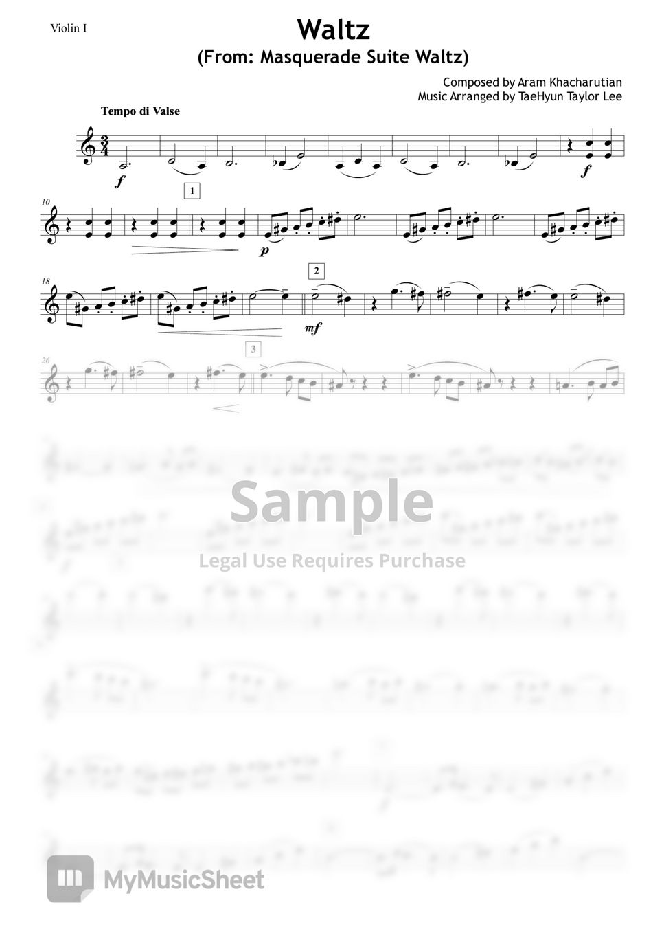 Waltz (from Masquerade) Violin 1 Sheet Music by Aram