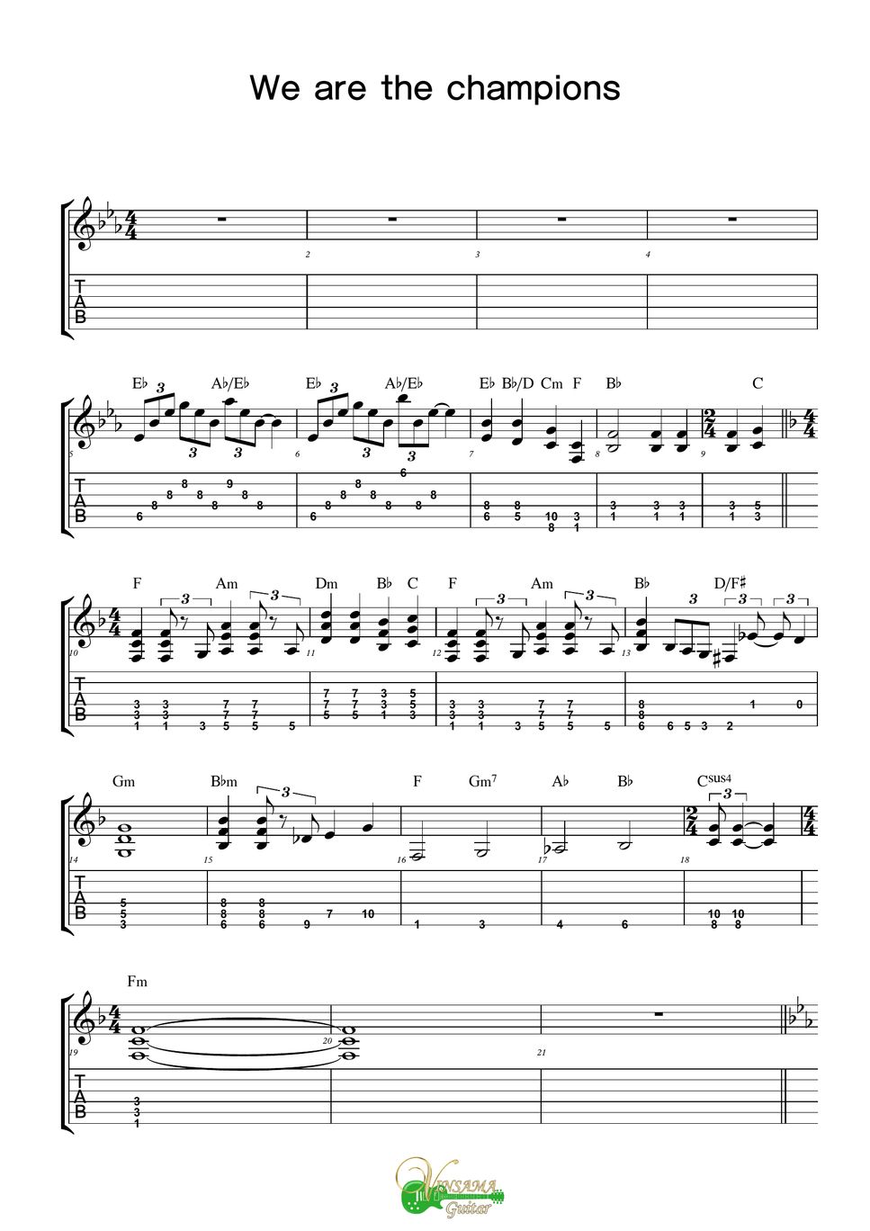 Queen We Are The Champions Tab + 1staff by 빈사마기타나라