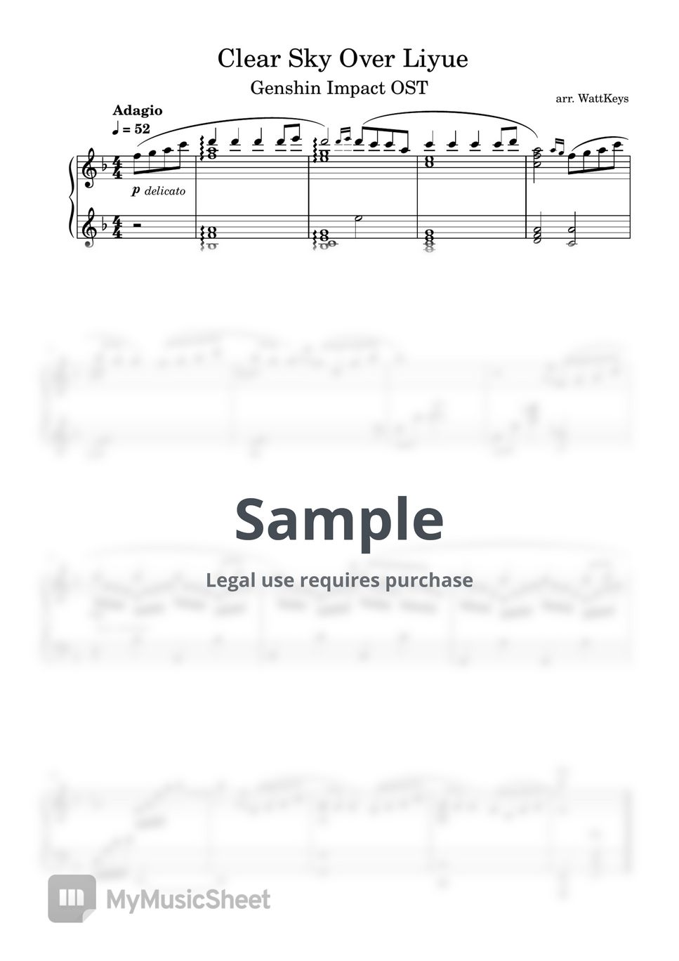 Yu-Peng Chen - Clear Sky over Liyue - Genshin Impact OST Sheets by WattKeys