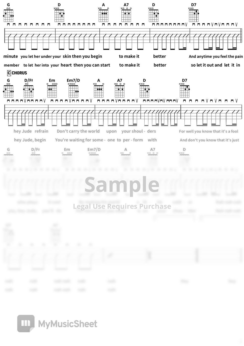 Hey Jude Easy Guitar Chords Chart ㅣ 헤이쥬드 쉬운 기타 코드악보 비틀즈 Beatles Tutorial 楽譜