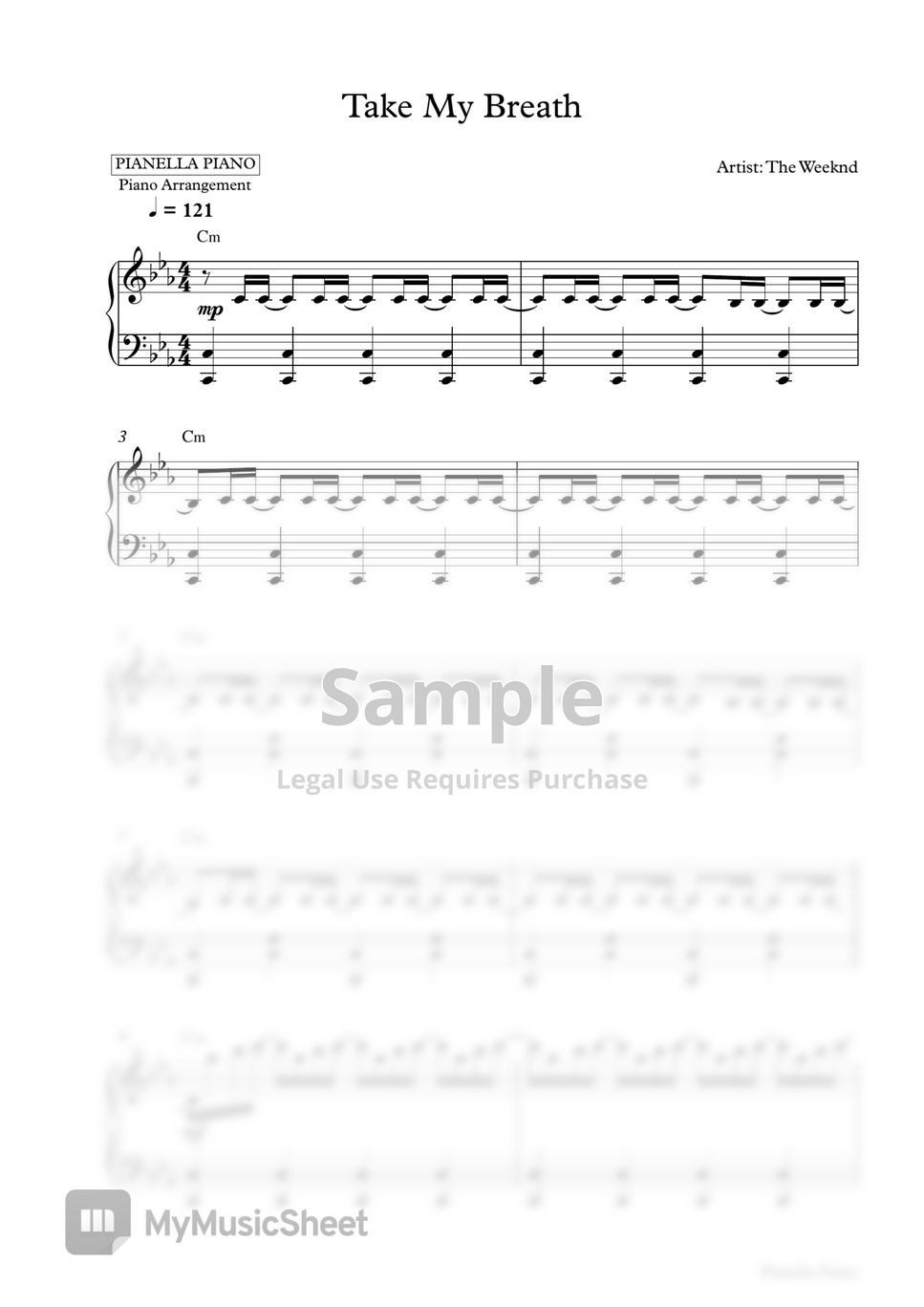 The Weeknd Take My Breath (Piano Sheet) Sheets by Pianella Piano