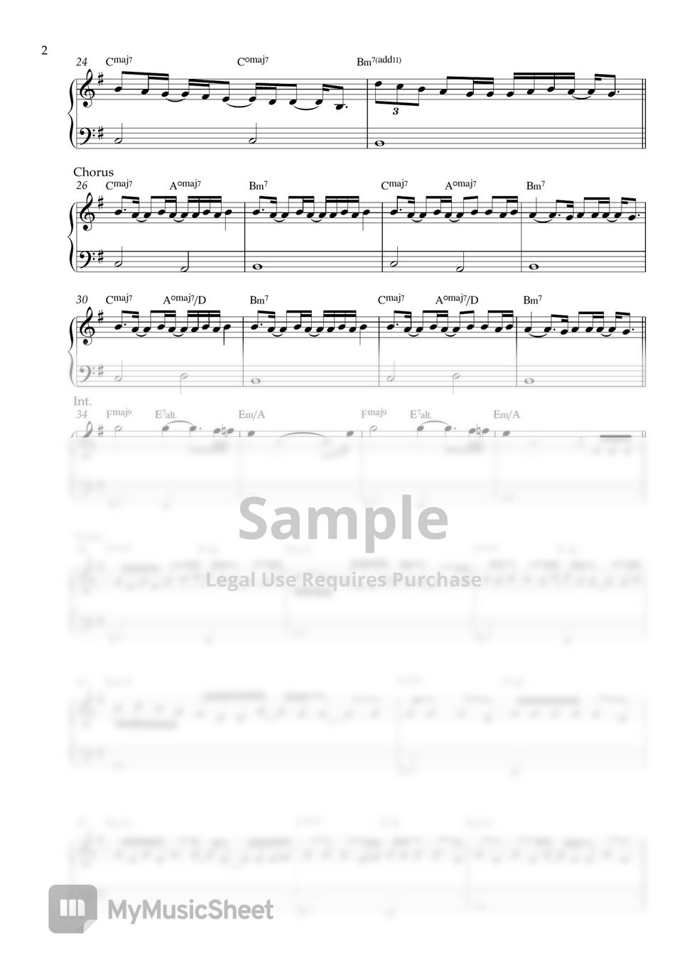 V — Rainy Days (Piano Sheet Music) 악보 