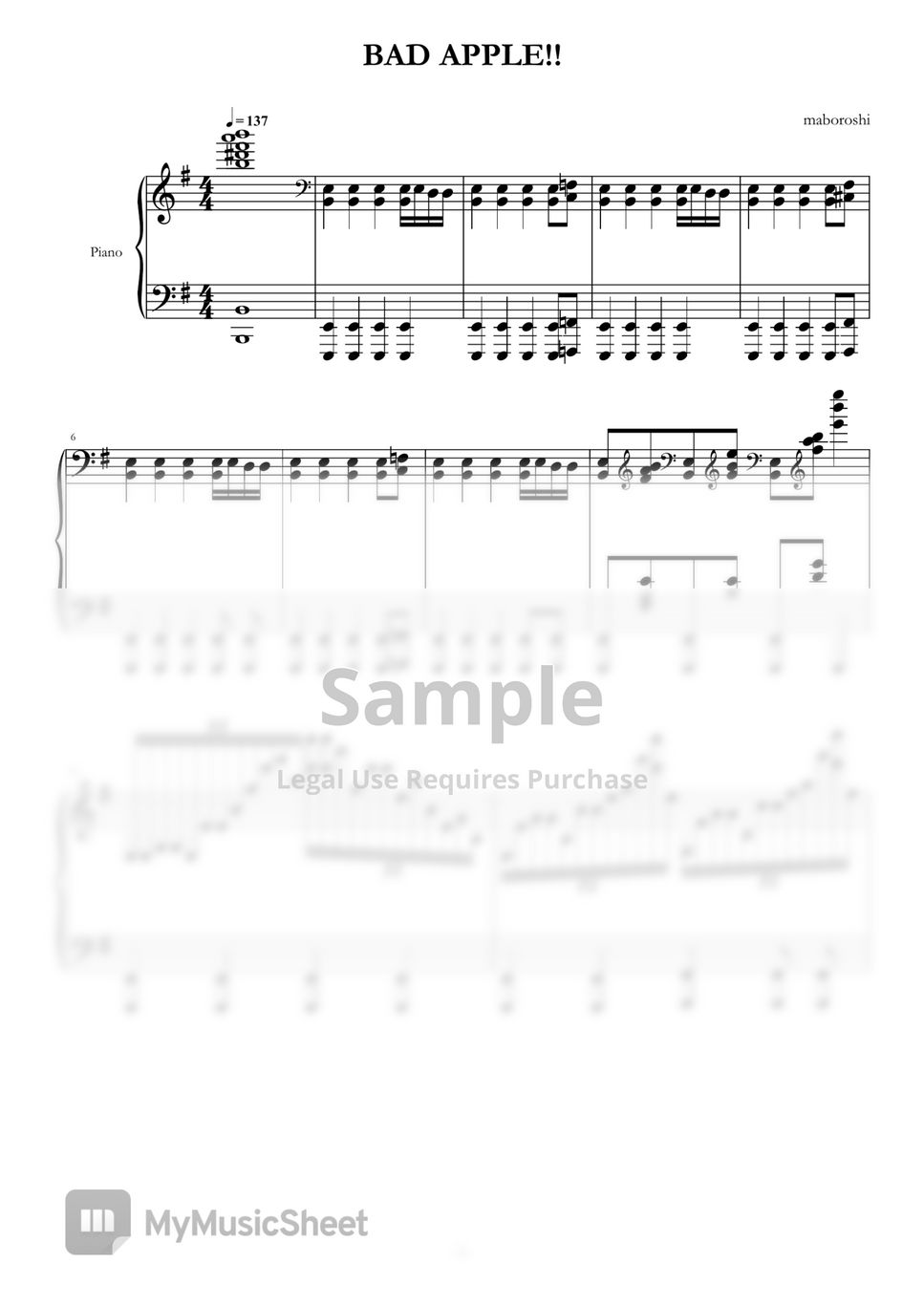 東方Project - 【東方】Bad Apple！！－－piano sheet by maboroshi