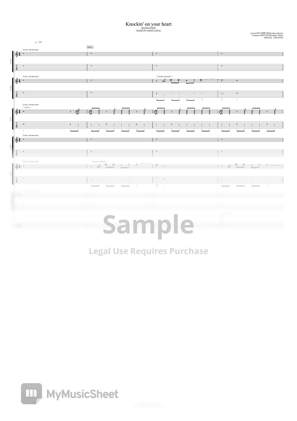 BANDMAID Knockin' on your heart (TAB / タブ譜 / バンドスコア) Tab + 1staff by