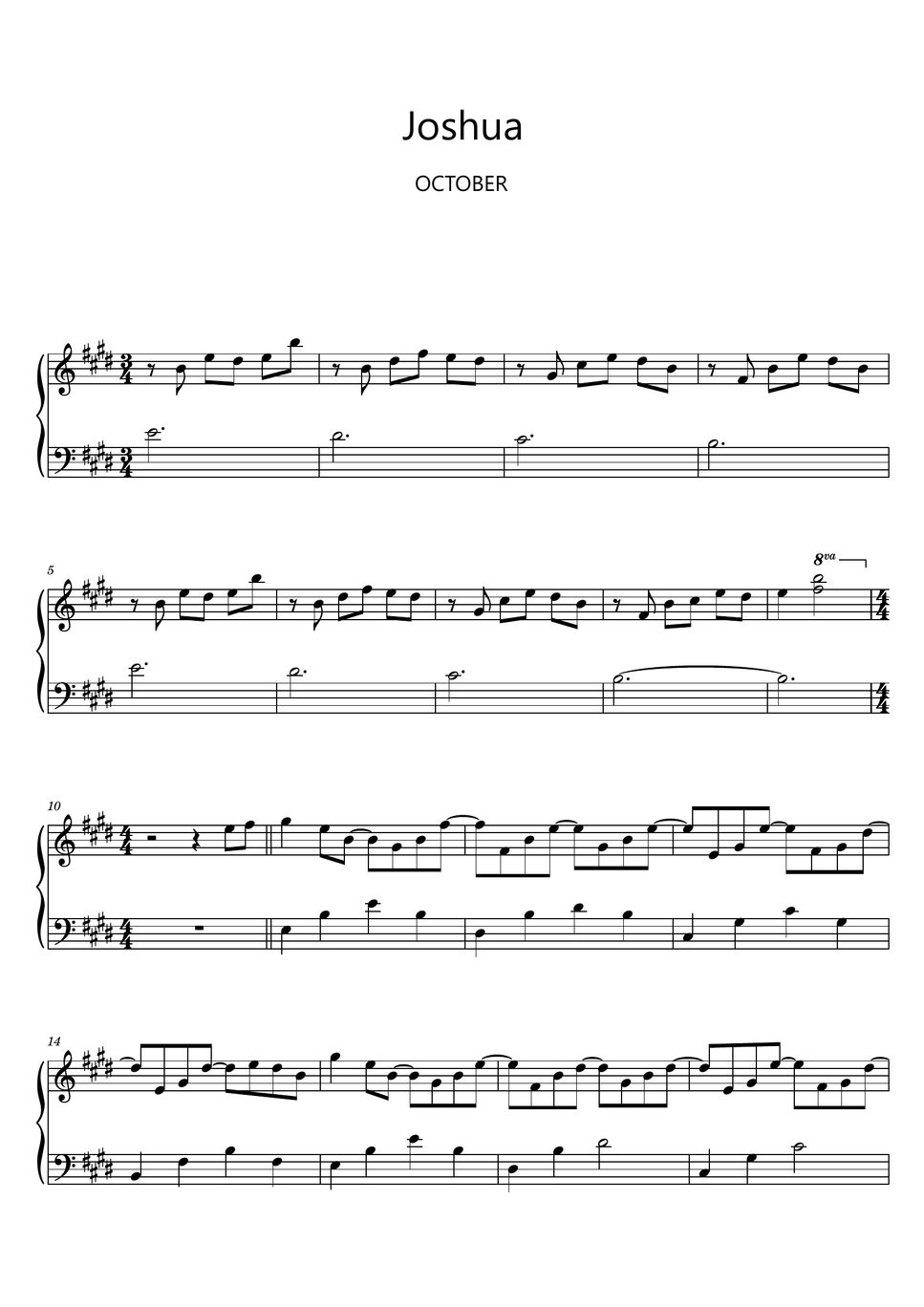 악토버 October Joshua Sheet Music Midi 악보 By Sayu 7005