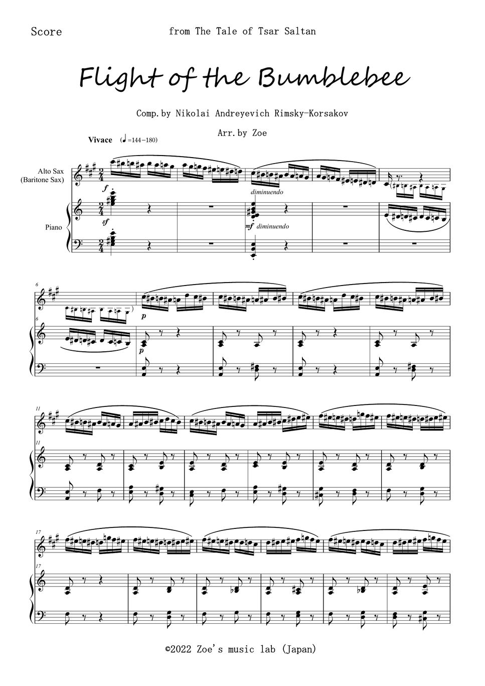 RimskyKorsakov 熊蜂の飛行 for Alto Sax and Piano (Flight of the Bumblebee