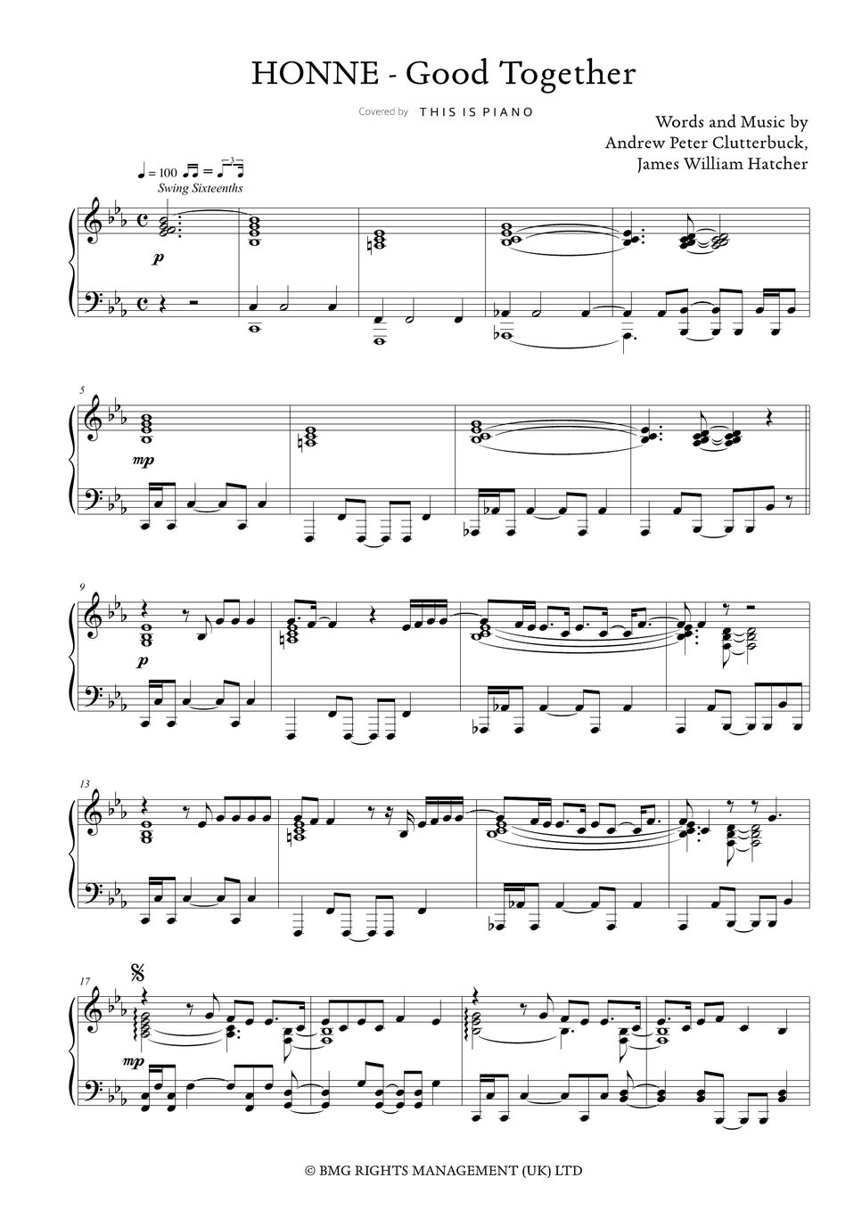 HONNE Good Together Sheet by THIS IS PIANO