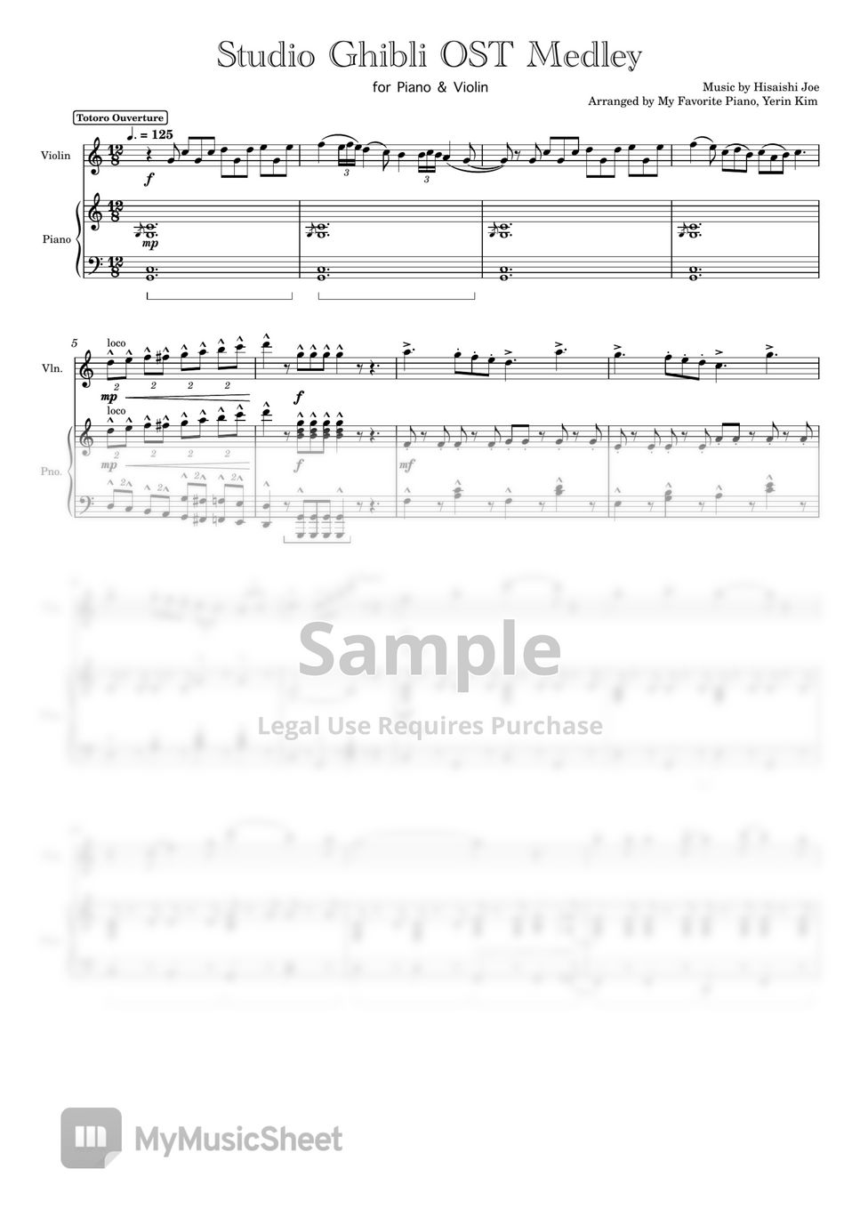 Studio Ghibli OST - Medley (Piano & Violin) by My Favorite Piano