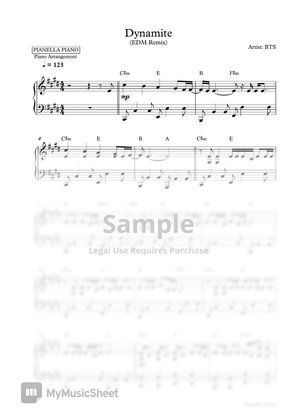 BTS - DYNAMITE EDM Remix (Piano Sheet + Drum Backing Track) by Pianella Piano