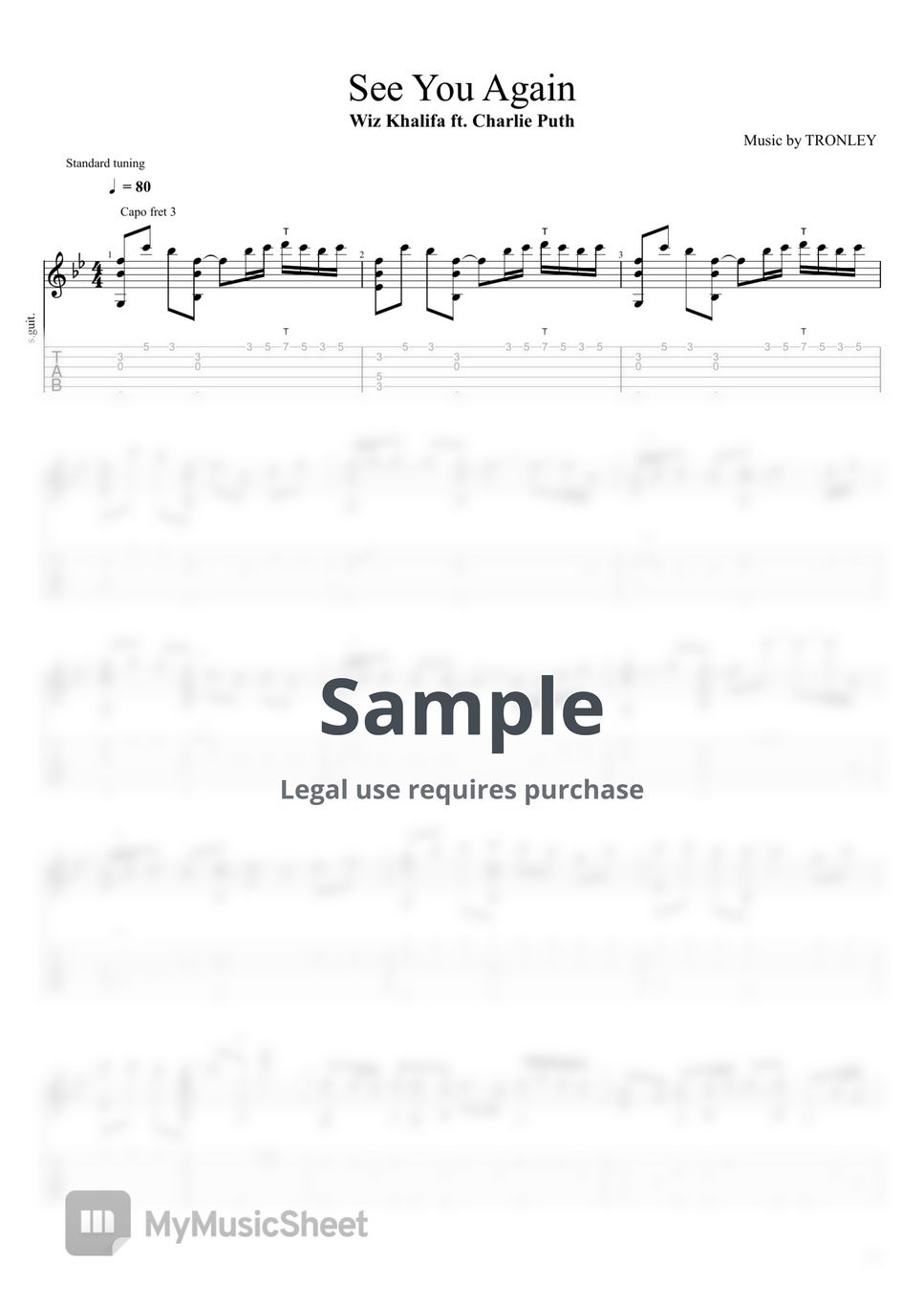 Wiz Khalifa ft. Charlie Puth - See You Again Tab + 1staff by TRONLEY