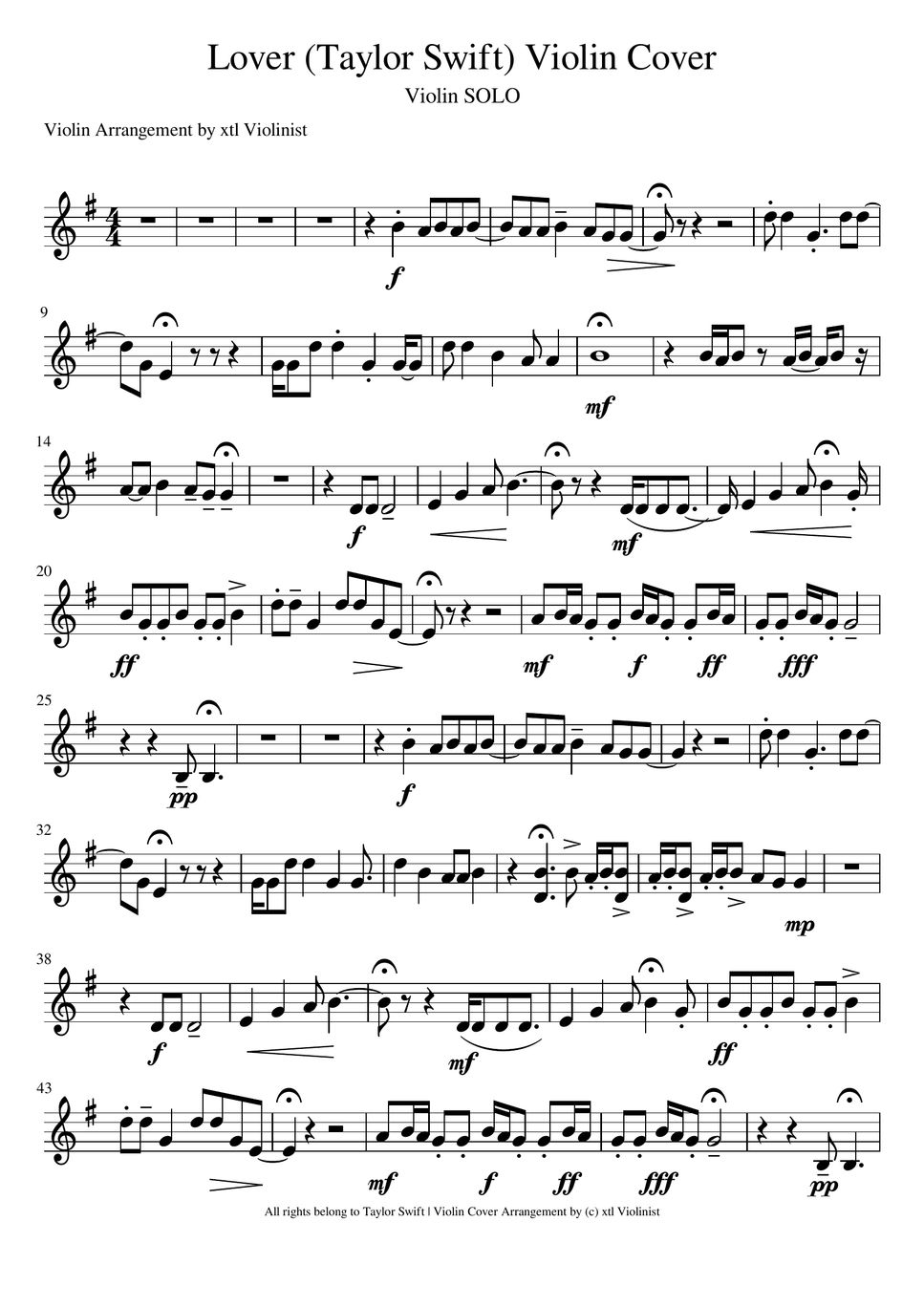 Lover (Taylor Swift) Violin Sheet Music Sheet