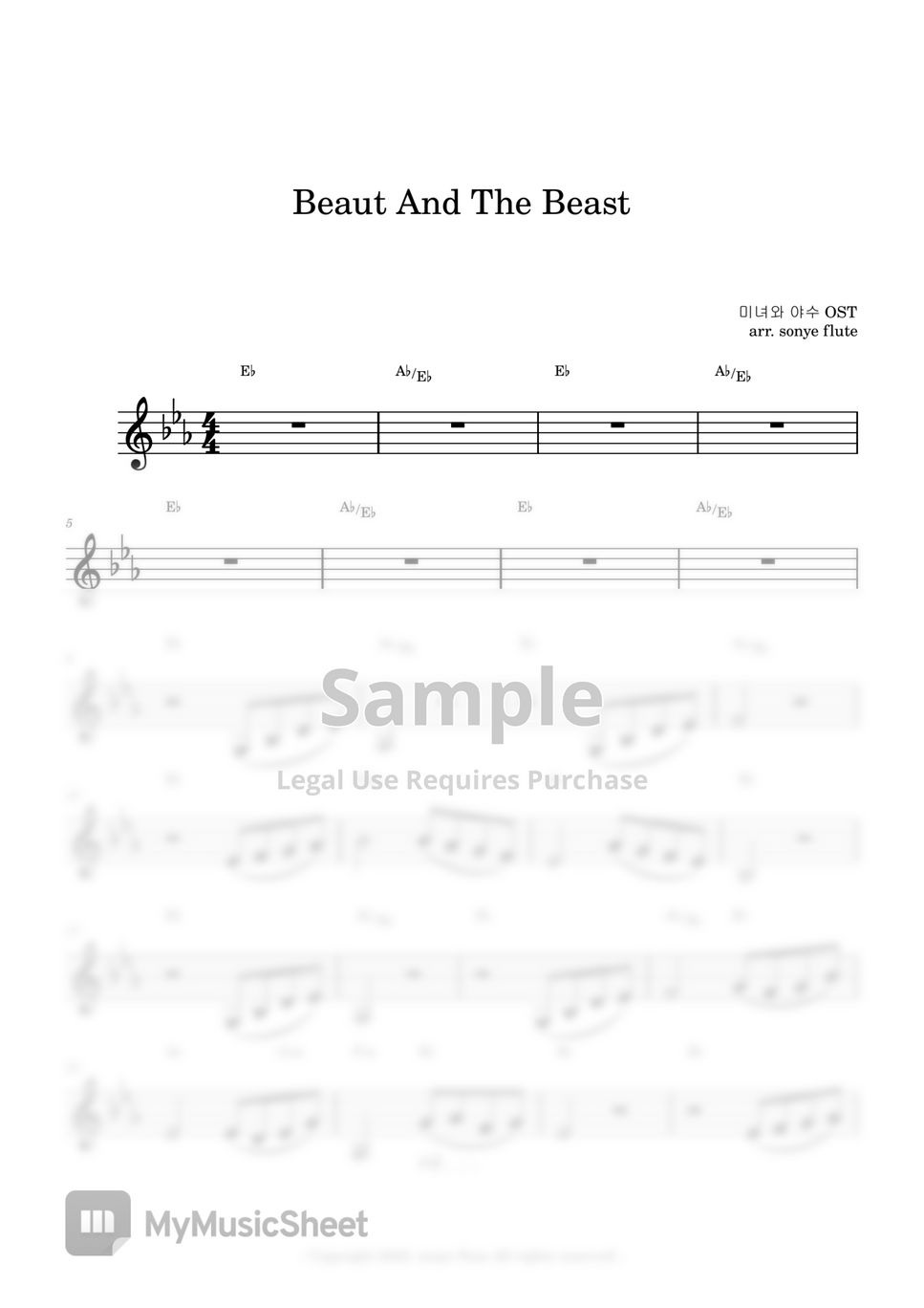 Disney Beauty And The Beast OST - Beauty And The Beast (Flute Sheet Music) by sonye flute