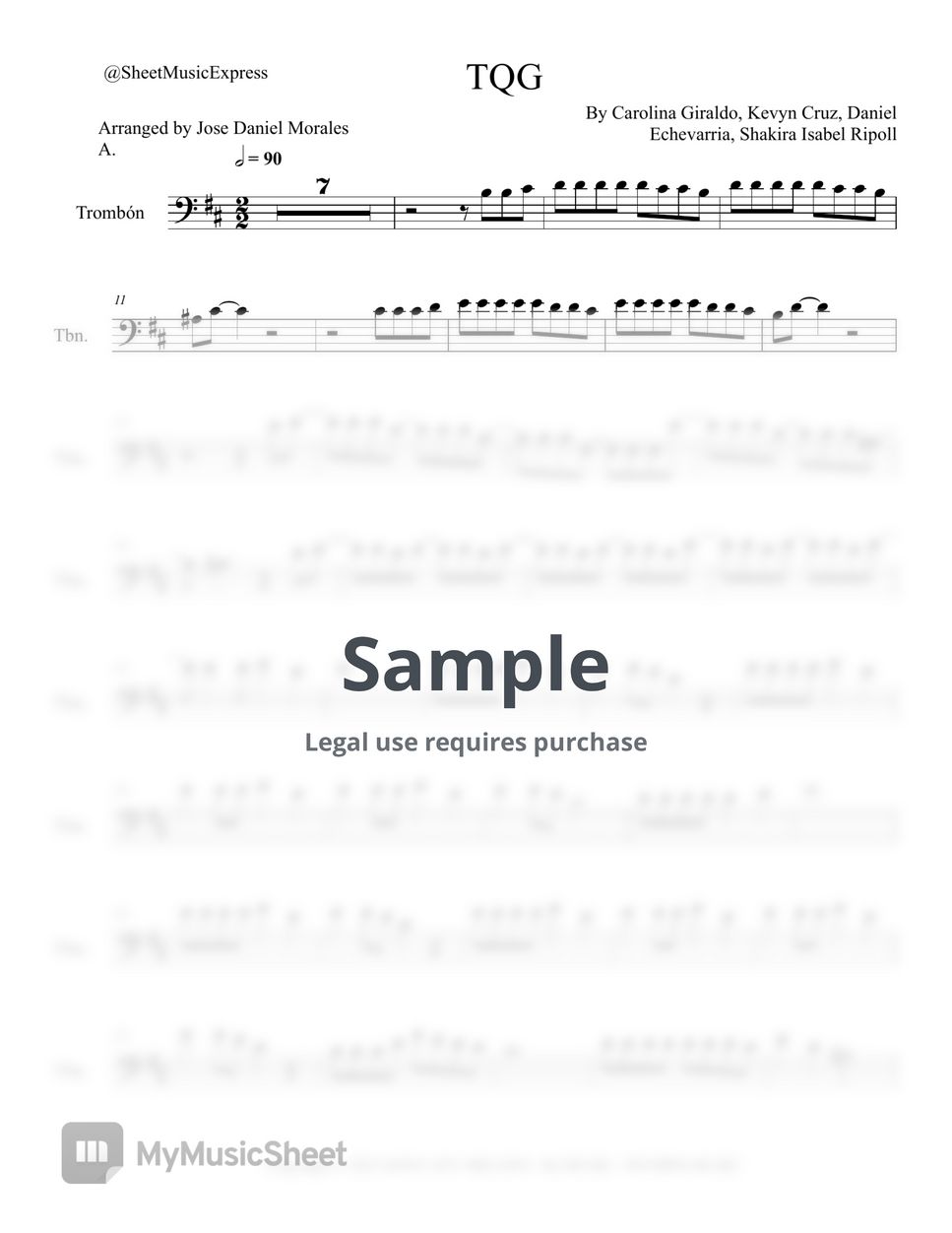 Karol G - TQG Trombone (Latin) by Sheet Music Express