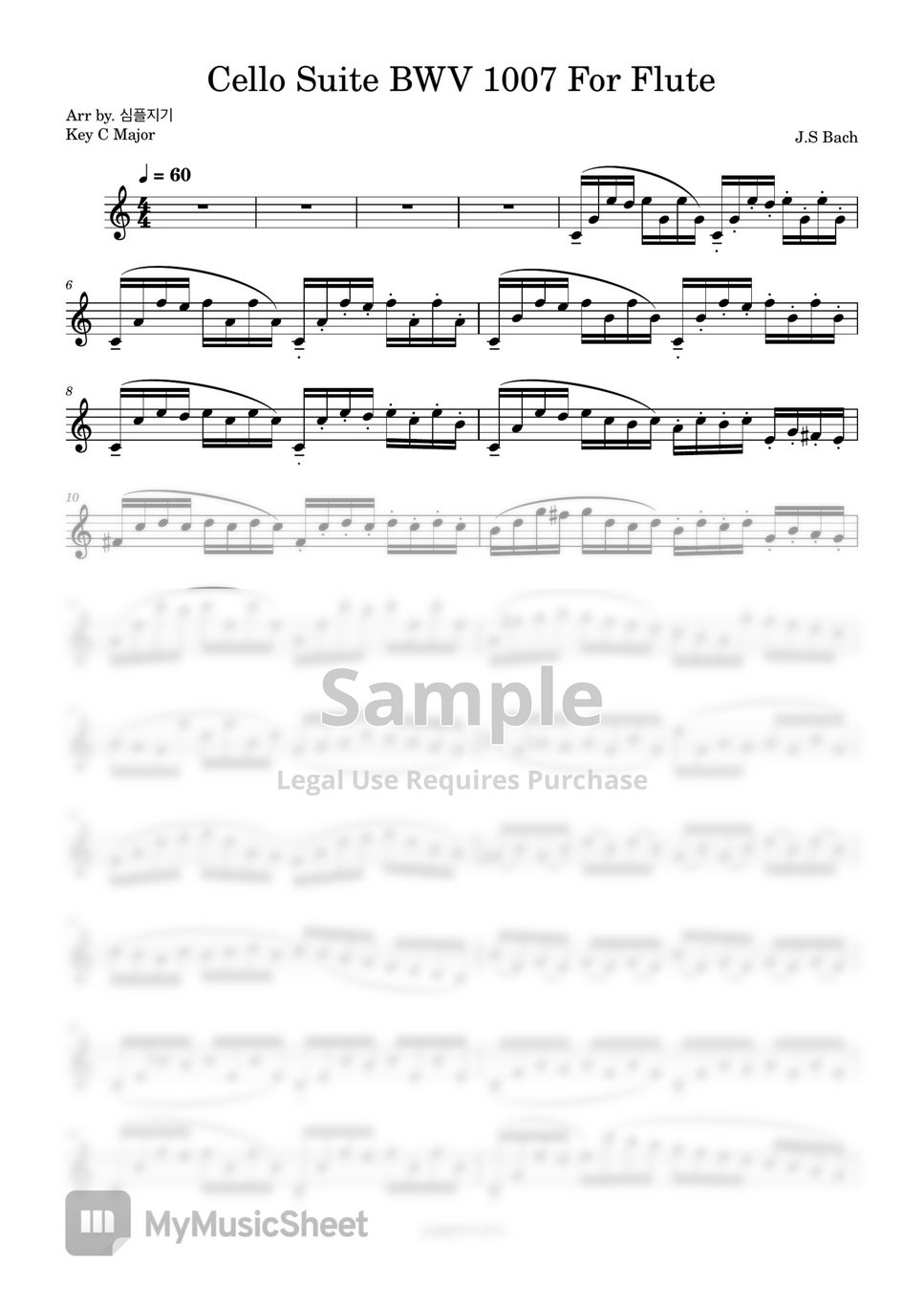 J.S.Bach - Bach Cello Suite for Flute (플루트버전/반주 MR/피아노악보) by 심플플루트뮤직