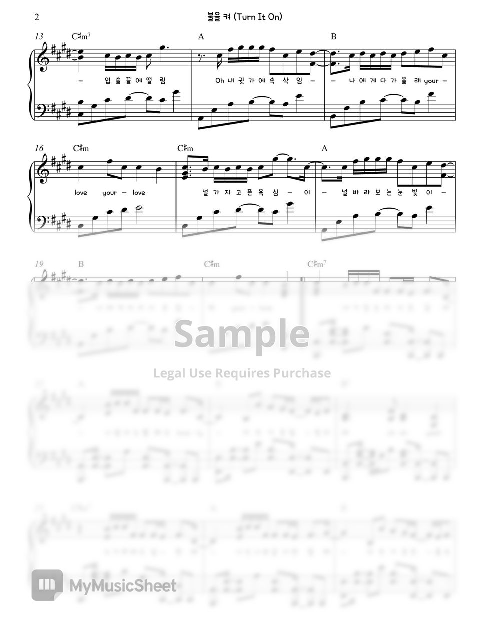라붐 (LABOUM) - 불을 켜 (Turn It On) Piano Sheet by. Gloria L.