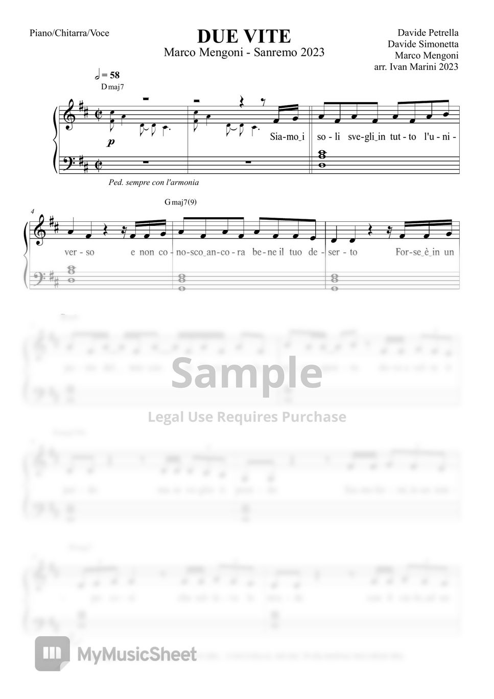 Marco Mengoni - DUE VITE (Lead Sheet) by Ivan Marini