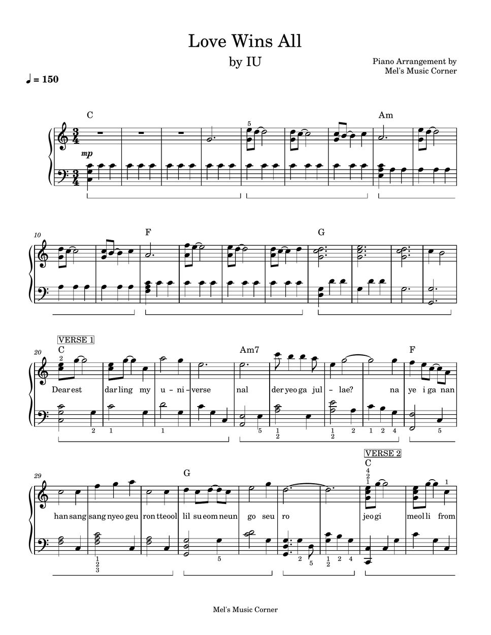 IU - Love Wins All (piano sheet music) by Mel's Music Corner