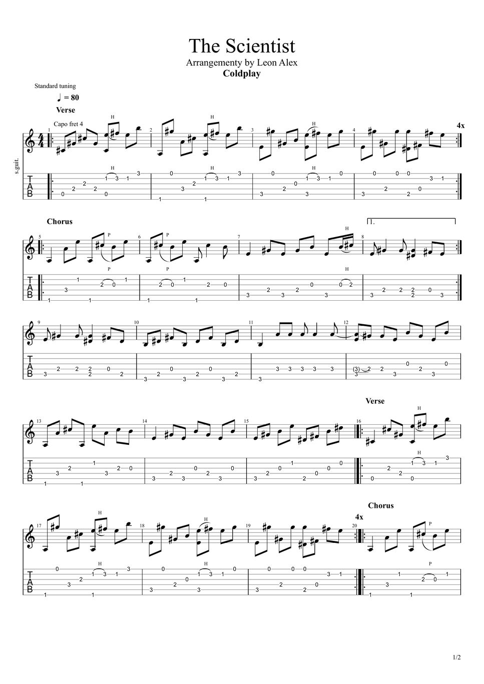Coldplay The Scientist (Fingerstyle) Sheet by Leon Alex