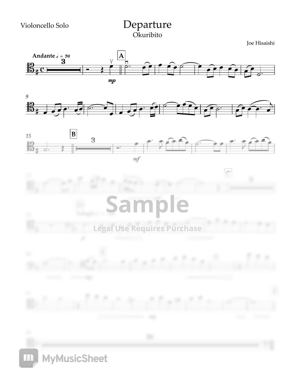 Joe Hisaishi - Departure - Melodyphony for Cello solo by Hai Mai