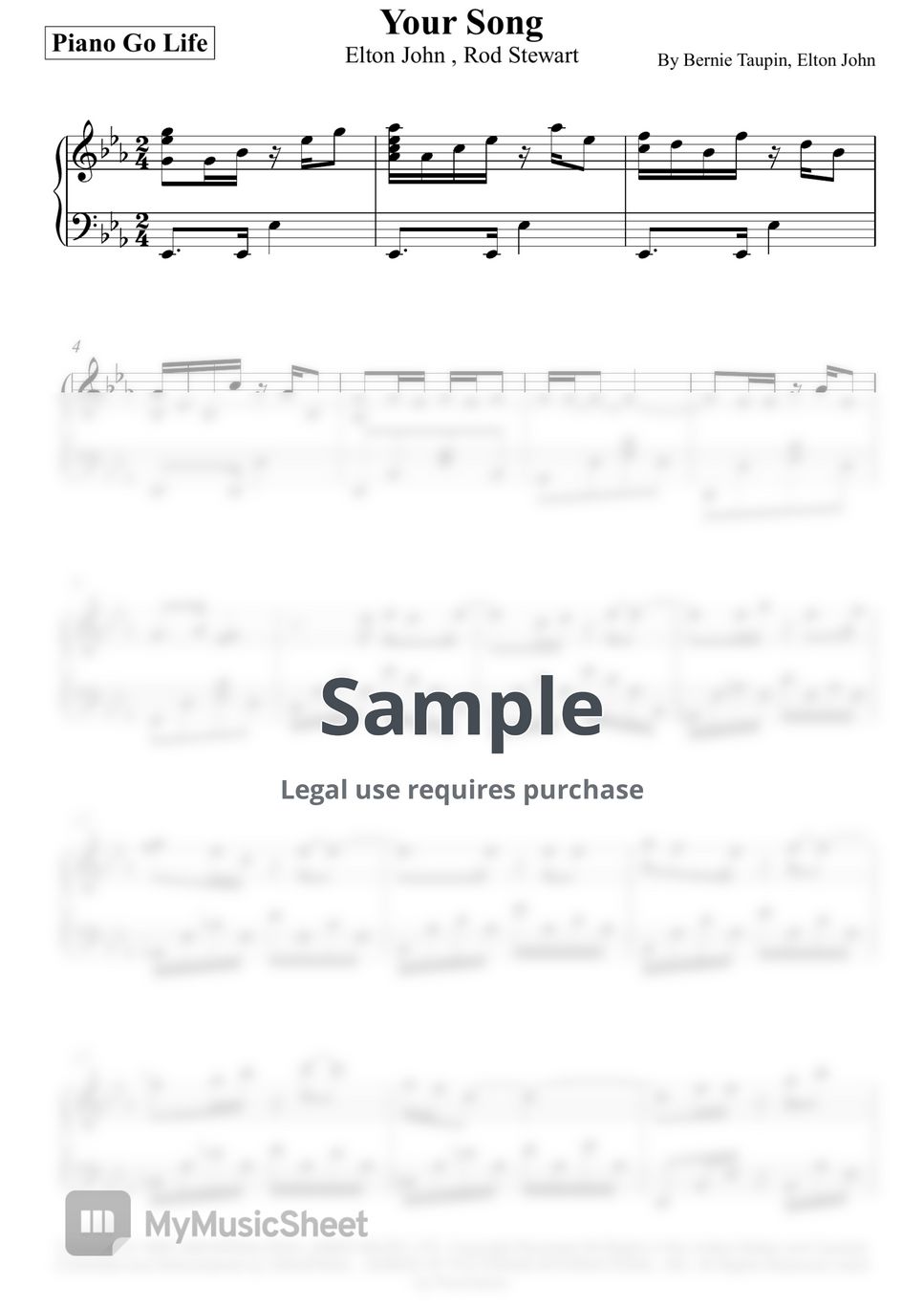 Elton John Your Song 악보 by Piano Go Life