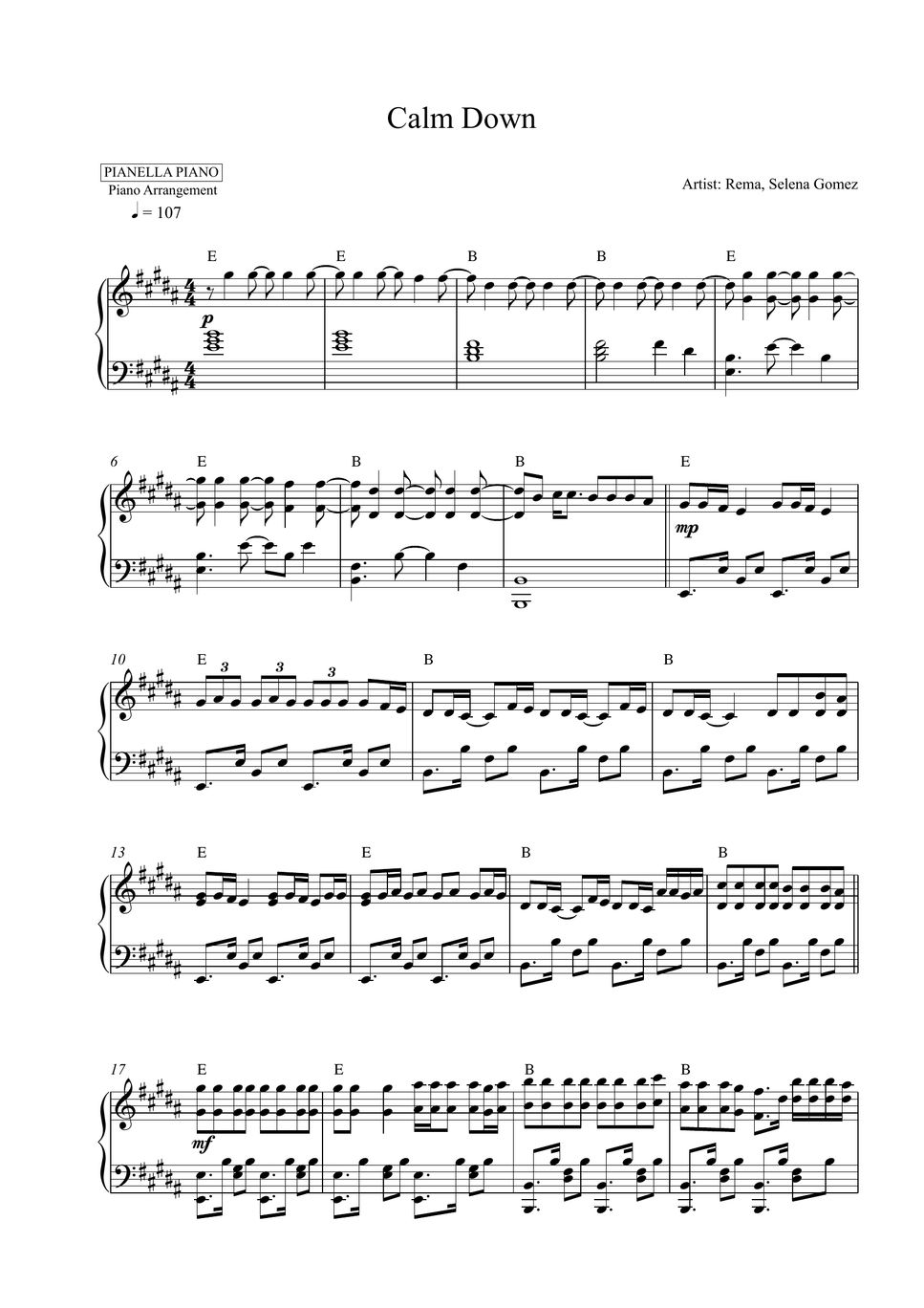 Calm Down Free Sheet Music