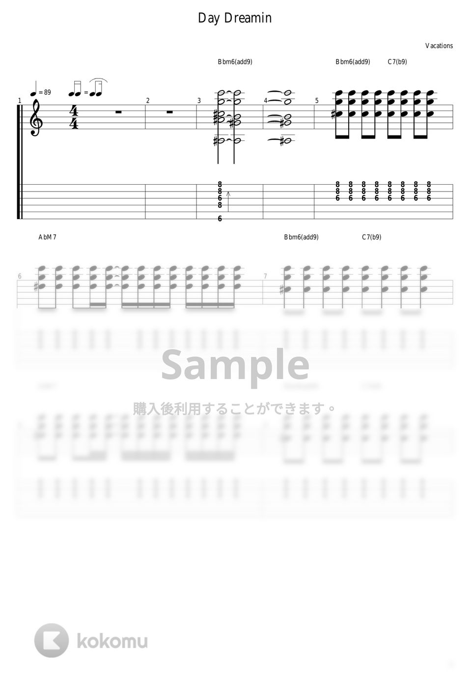 Vacations - Day Dreamin by guitar cover with tab
