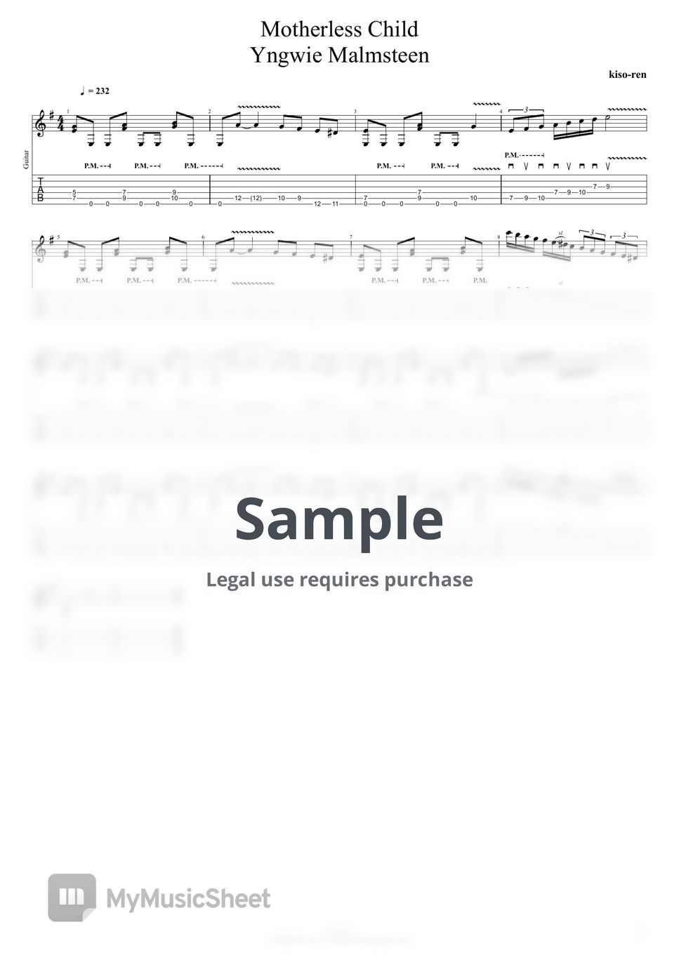 Yngwie Malmsteen - Motherless Child - Yngwie Malmsteen Intro 0:01~0:18 (TAB PDF & Guitar Pro files.（gp5）) by Technical Guitar