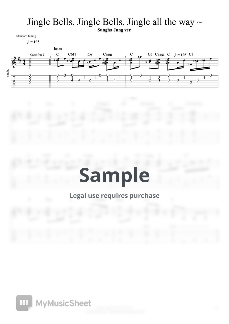 캐롤 징글벨 Jingle Bells Sungha Jung ver Sheets by Grooveguitar
