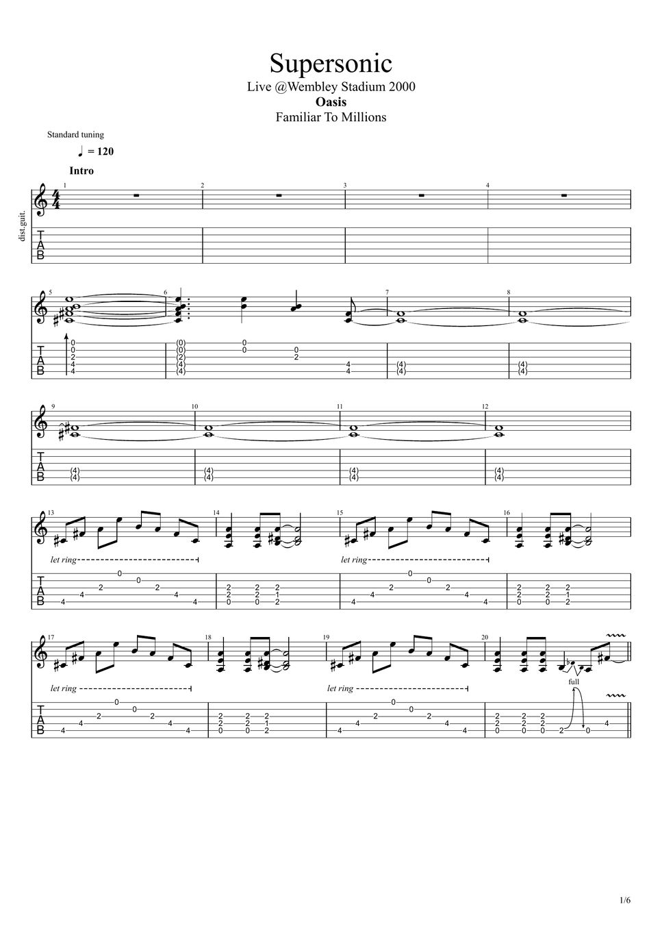 Oasis - Supersonic (Live) Sheet by DCGuitar