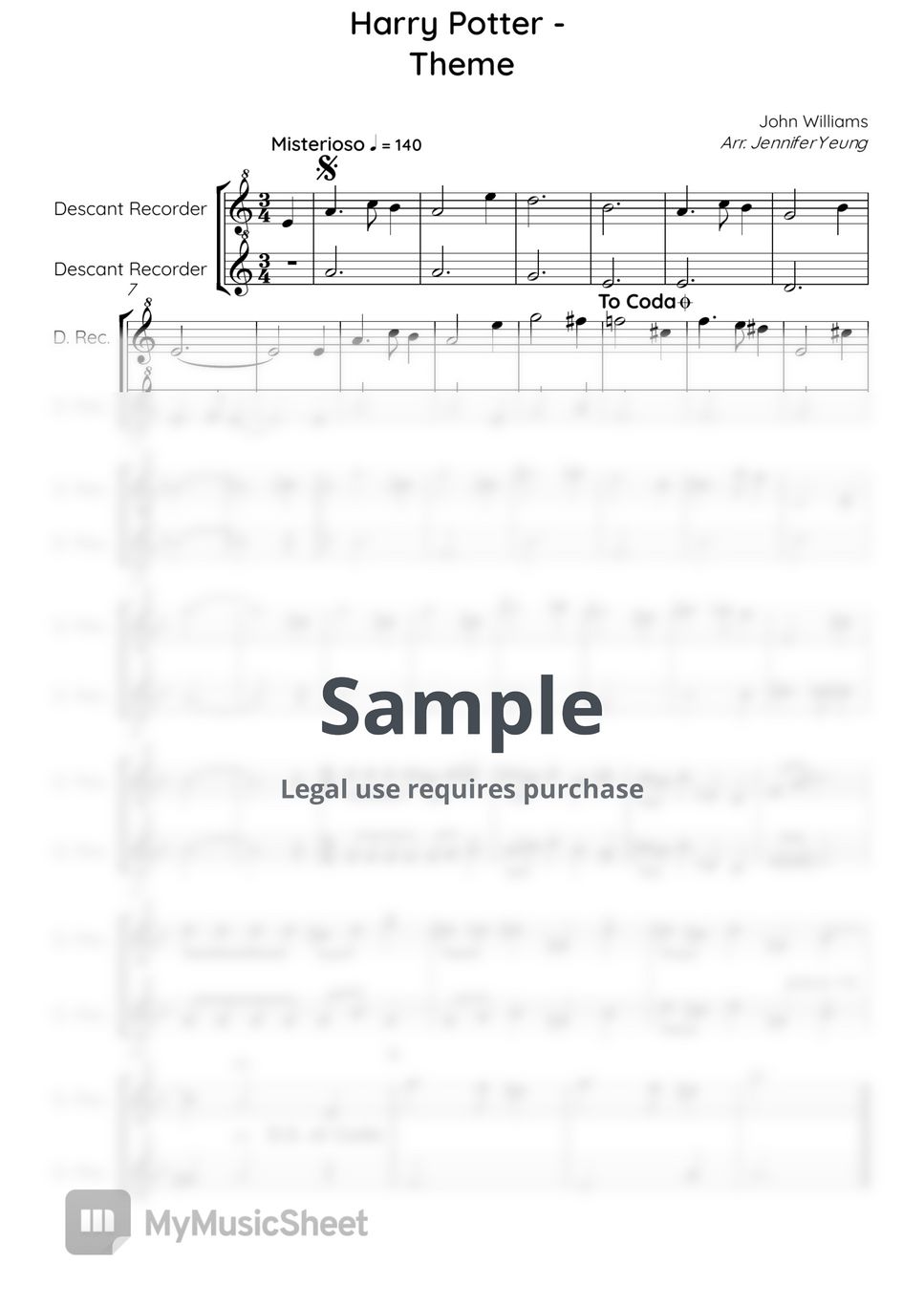 John William Harry Potter Theme for recorder duet (Soprano Recorder