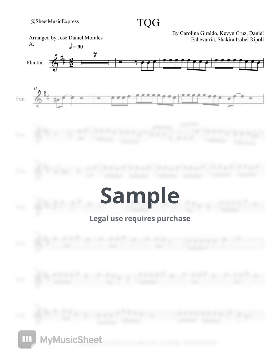 Karol g tqg piccolo latin sheets by sheet music express