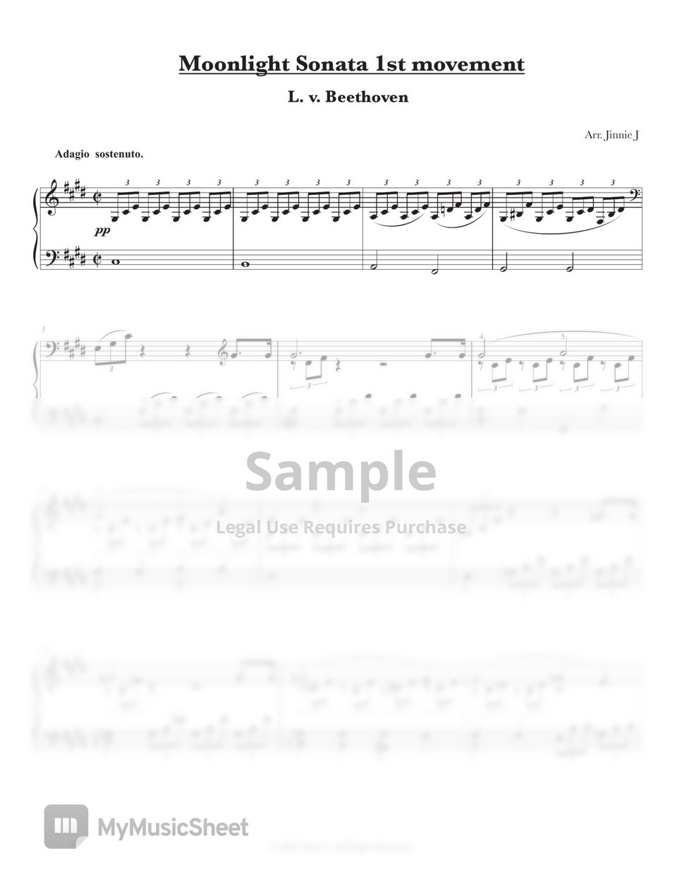 L.v.Beethoven - Piano Sonata no.14 “Moonlight” 1st movt (Intermediate, Original key (C# minor)) by Jinnie J