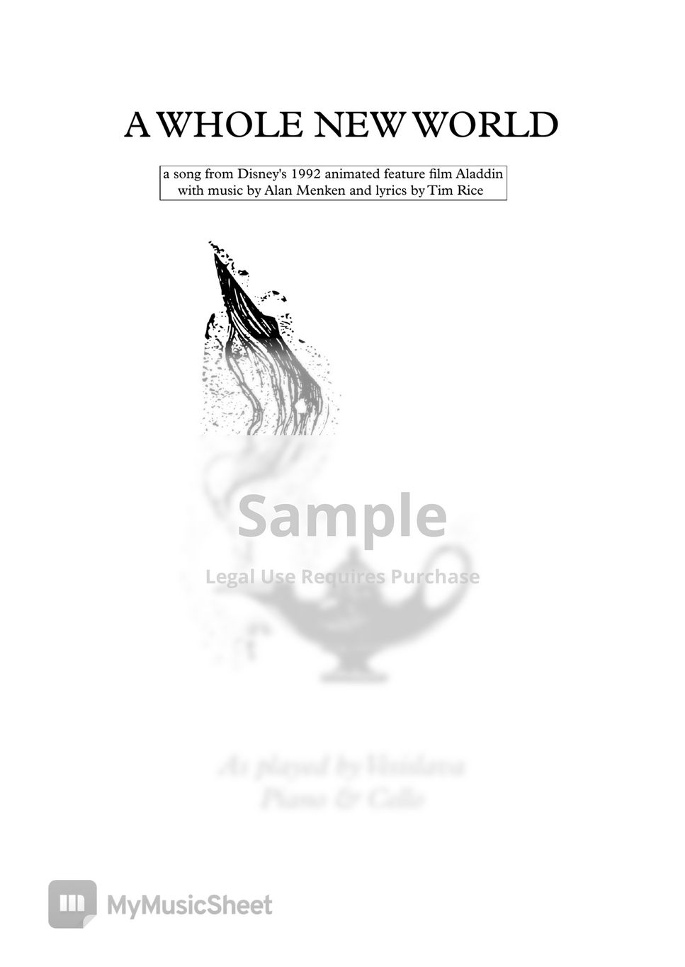 [Disney] Aladdin A WHOLE NEW WORLD (Cello,Piano) Sheets by Vesislava