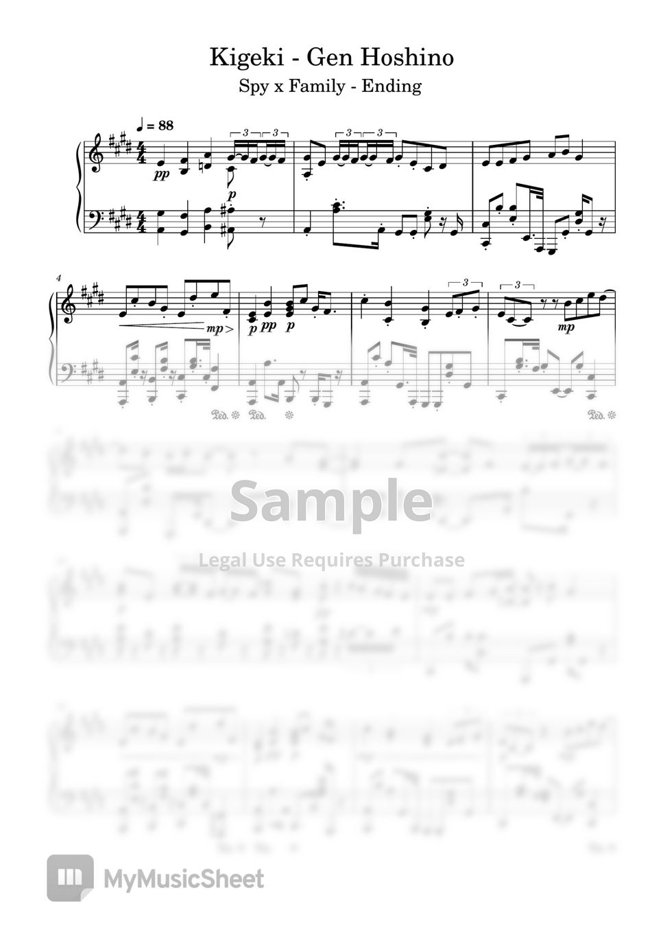 Gen Hoshino - KigekiComedy - Gen Hoshino (Spy x Family ED) Piano Sheets