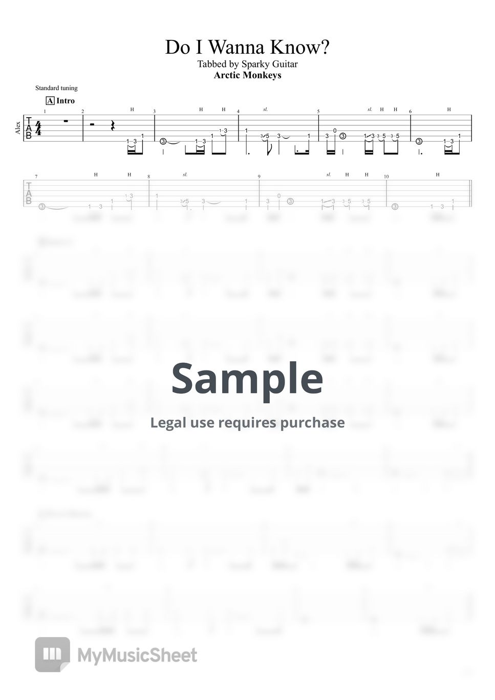 Arctic Monkeys - Do I Wanna Know? Sheets by Sparky Guitar