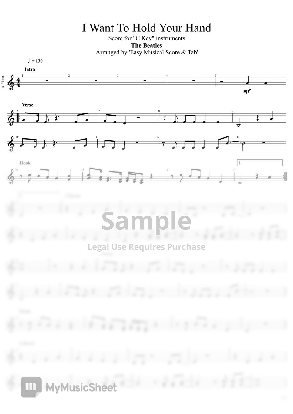 The Beatles - I Want To Hold Your Hand (Score for "C Key" instruments) by EMST