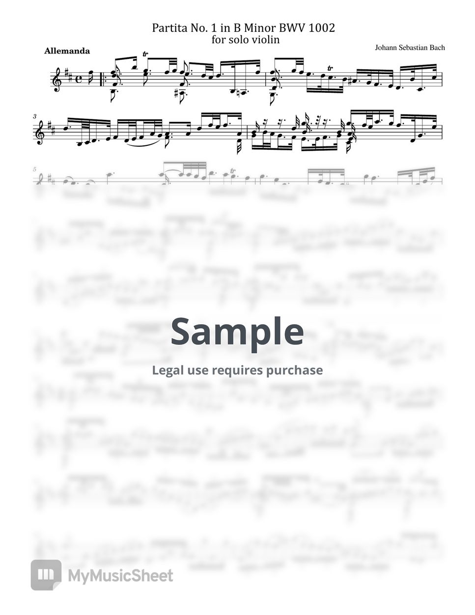 Johann Sebastian Bach Violin Partita No.1 in B minor, BWV 1002 (For