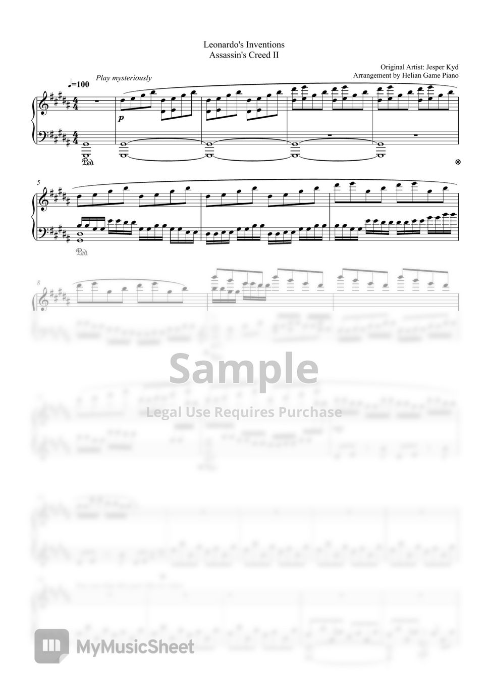 Jesper Kyd - Leonardo's Inventions Sheets by Helian Game Piano