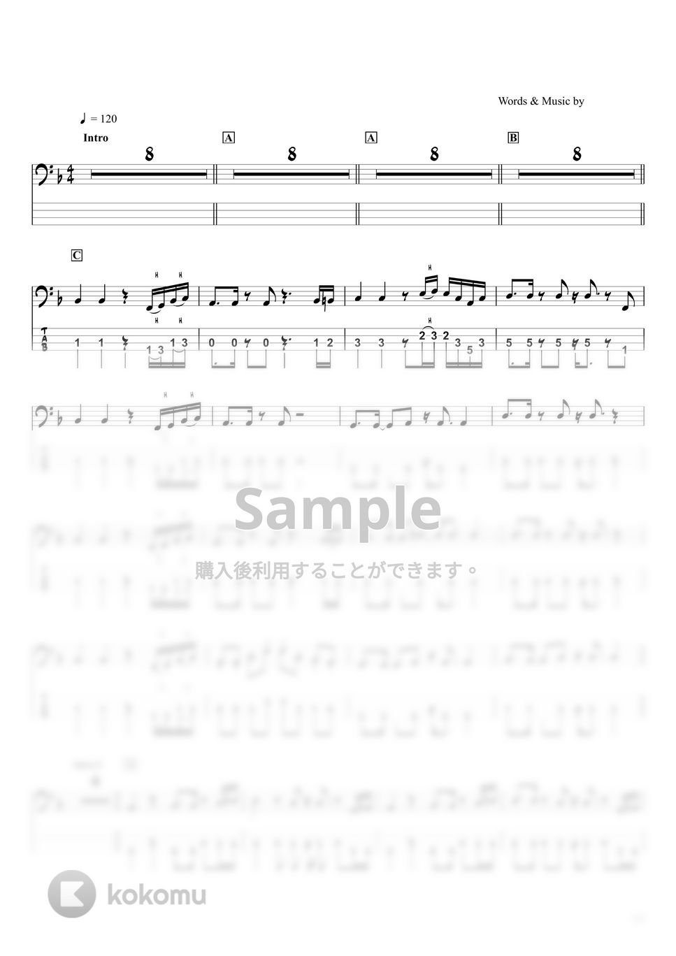 BUMP PF CHICKEN - クロノスタシス (ベースTAB譜☆4弦ベース対応) by swbass