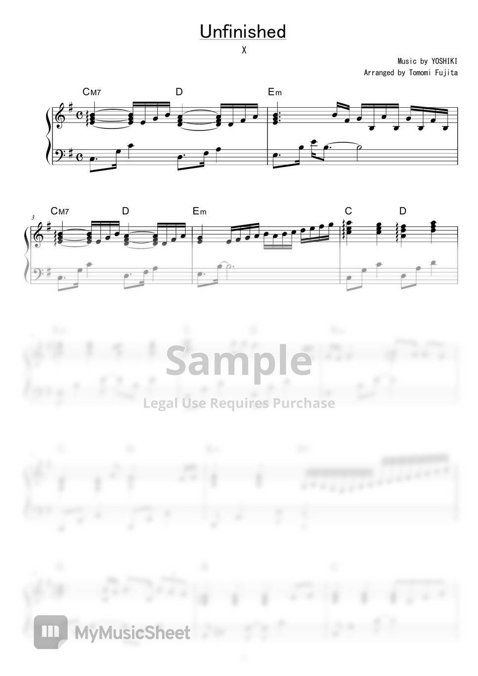 X JAPAN - Unfinished (short ver.) ピアノ61鍵盤楽譜PDF | piano