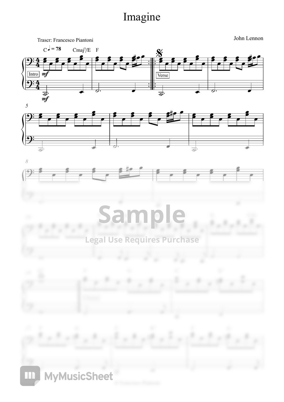 Lennon Imagine (spartito pianforte) Sheets by Francesco Piantoni