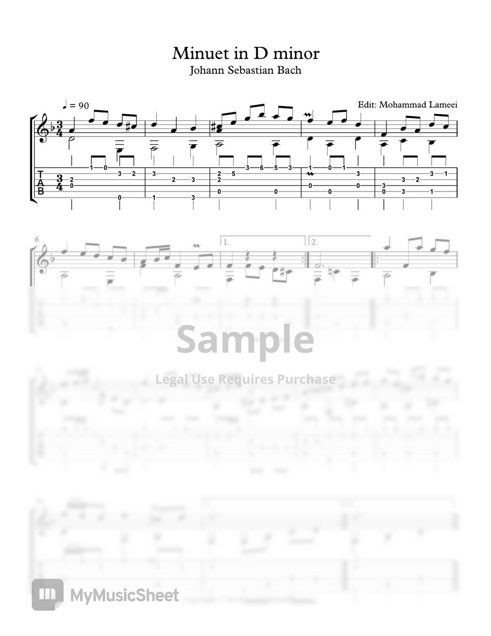 Johann Sebastian Bach - Minuet in D minor by Mohammad Lameei