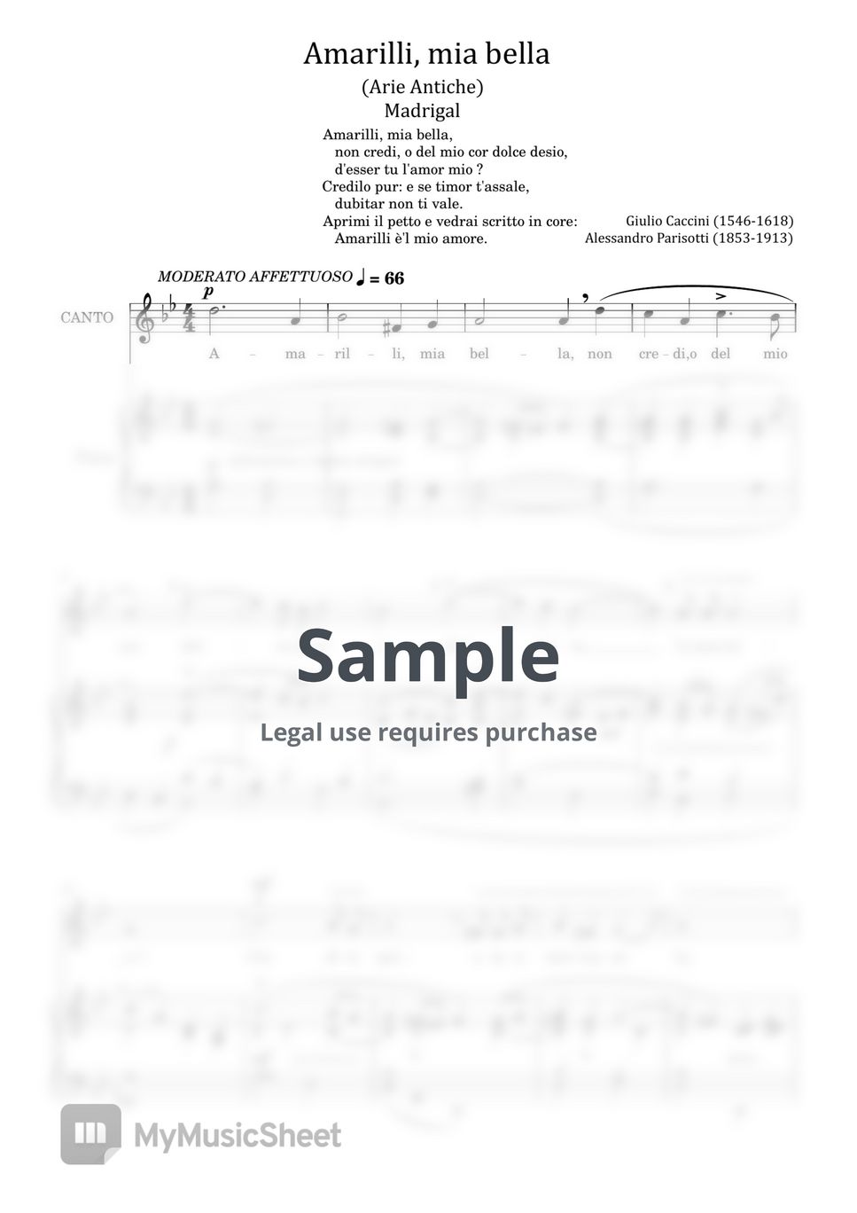 Giulio Caccini - Amarilli, mia bella (Giulio Caccini - For Soprano and Piano Original - In G minor Score and Parts) by poon