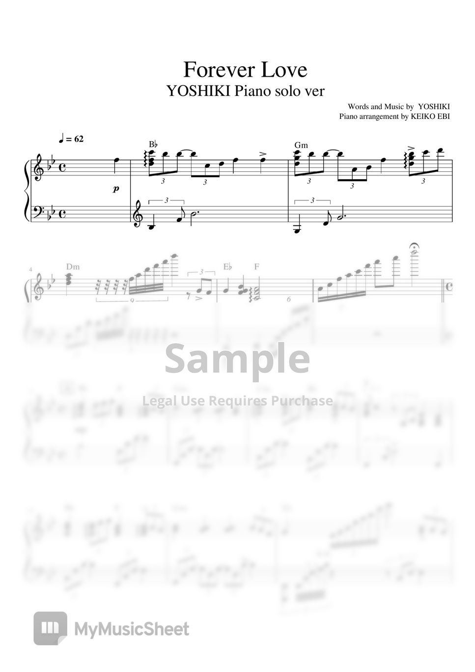 YOSHIKI - Forever Love ピアノ楽譜PDF | KEIKO EBI | mymusic5
