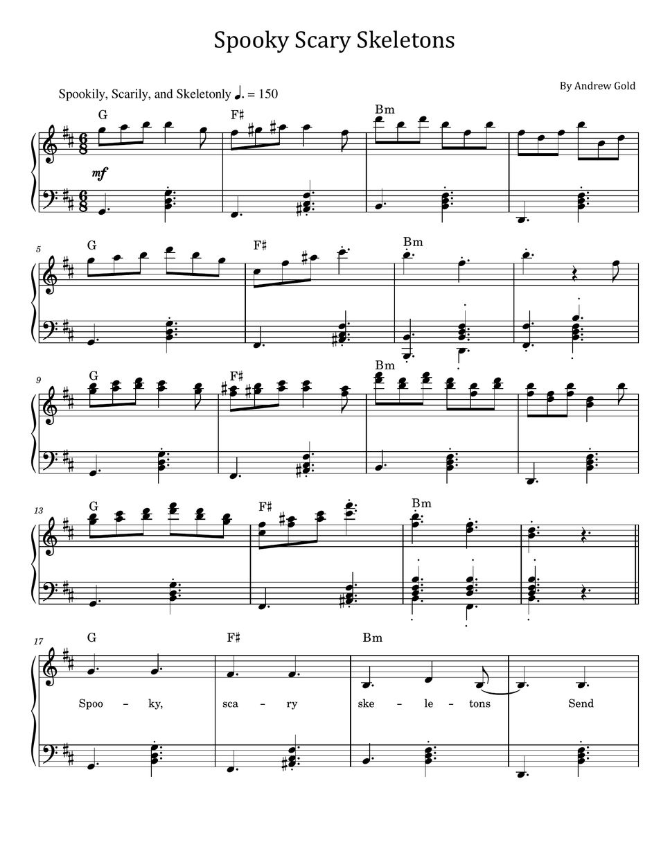 Andrew gold spooky scary skeletons for piano solo with lyrics