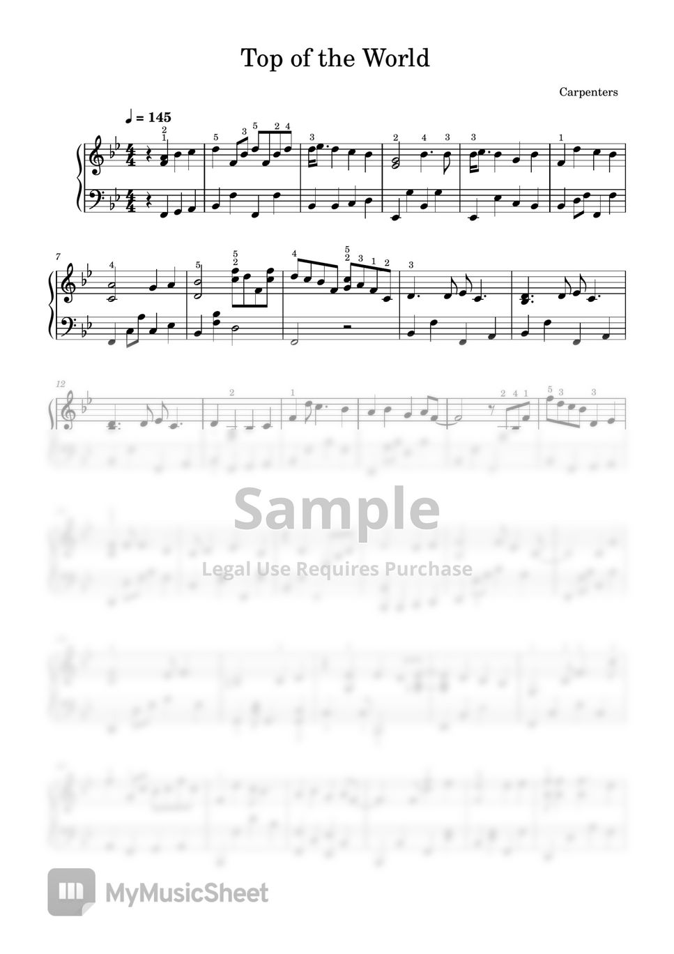 Carpenters Top of the World (Piano Solo) Sheets by SangHeart Play
