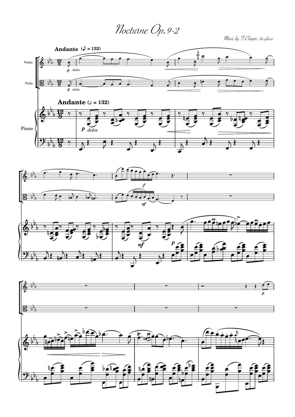 ショパン - ノクターン第2番 (ピアノトリオ/ヴァイオリン&ヴィオラ) by pfkaori
